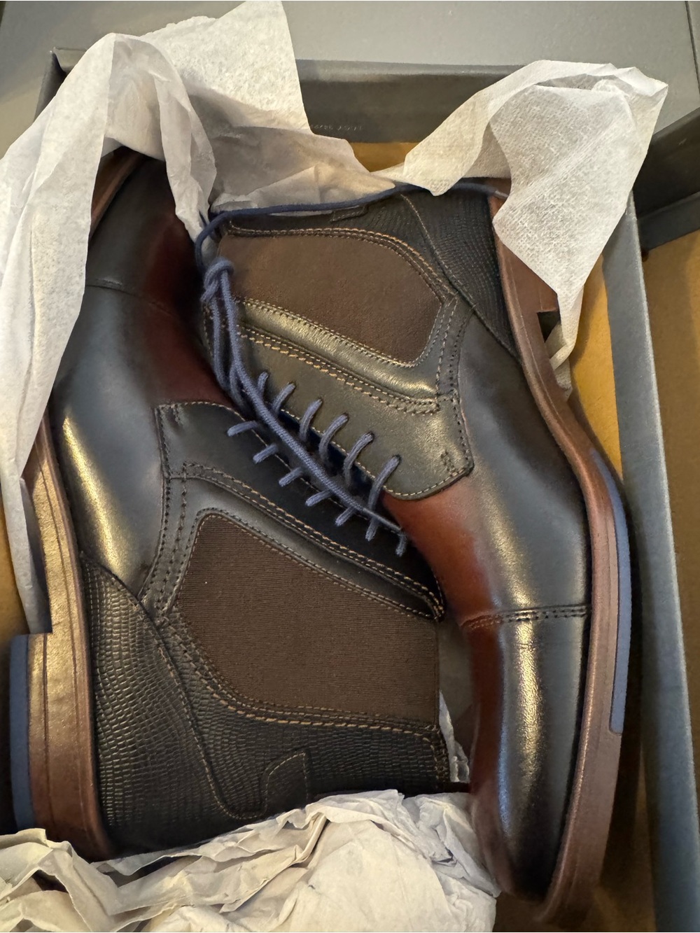 Stacy Adams Brown and Black Leather Lace-Up Boots